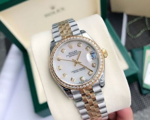 Rolex Datejust Two Tone Pearl Dial Diamond Bezel