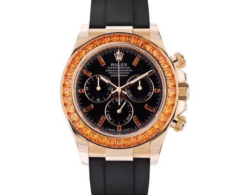 Rolex Daytona Black Dial Orange FL Bezel and Dial Diamonds 116588SACO